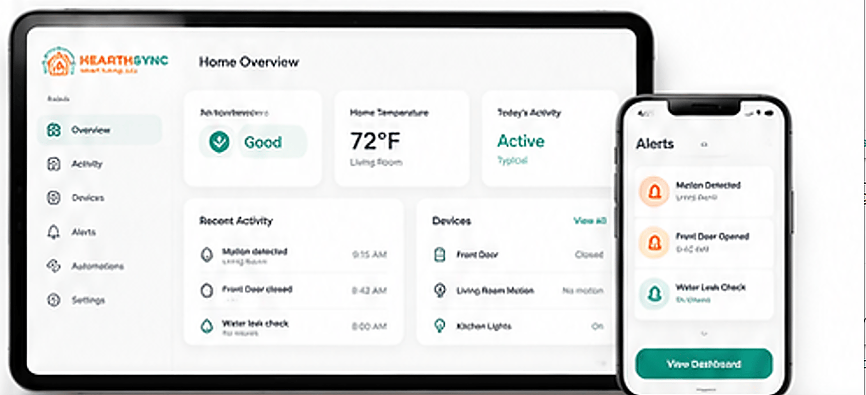 HearthSync Family Dashboard displayed on a desktop monitor and smartphone